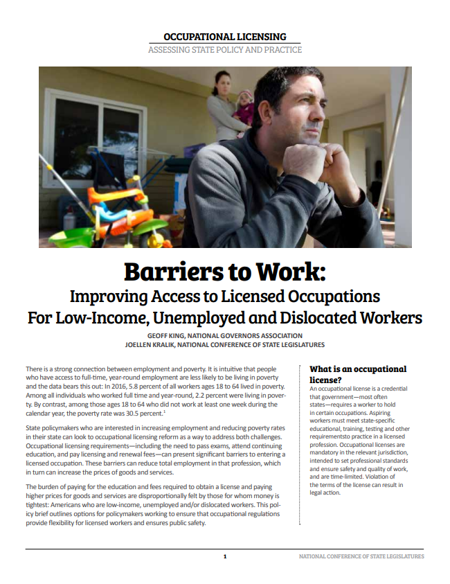 Barriers to Work: Improving Access to Licensed Occupations For Low-Income, Unemployed and Dislocated Workers